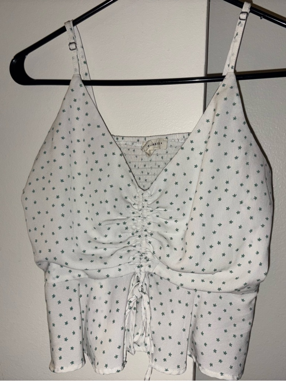 La Hearts White Cami with Green Star Print & Front Lace-Up